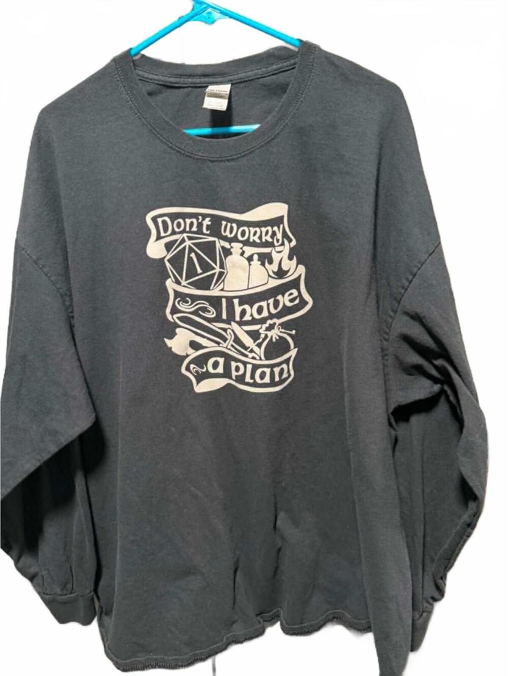 DND Gildan Black Long Sleeve Shirt 3XL with 'Don't Worry I Have a Plan'